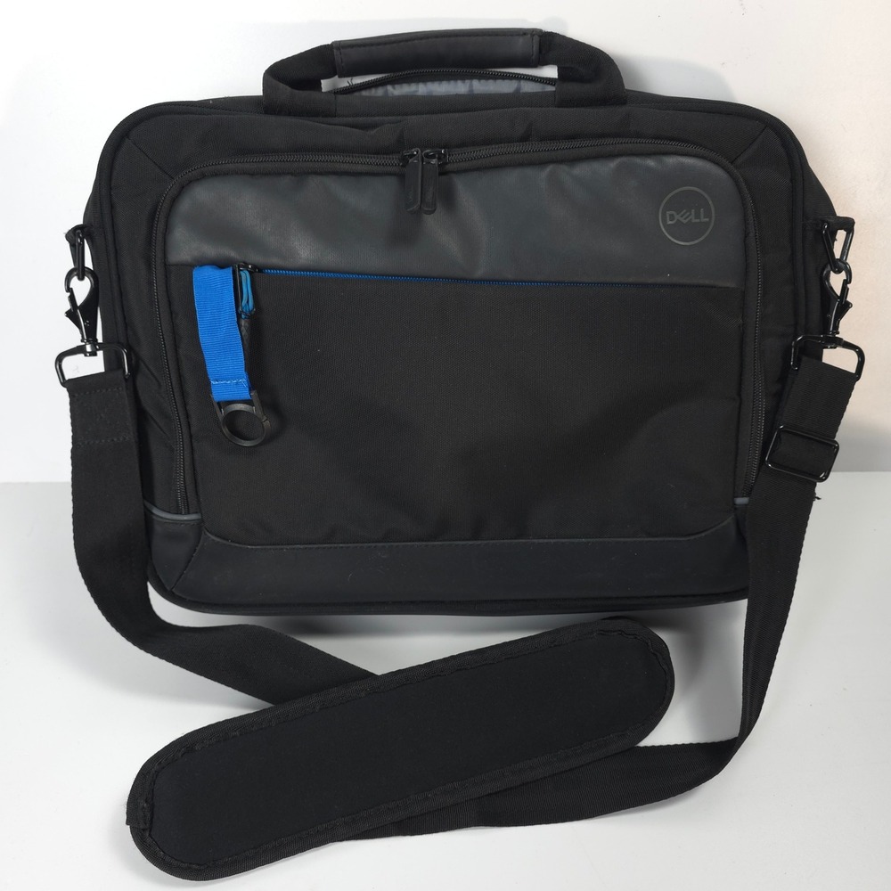 Dell Professional Briefcase 15.6 Laptop Messenger Bag Black Blue Accents Travel